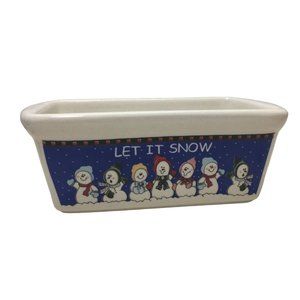 Fun Festive Holiday Loaf Pan or Side Serving Dish - LET IT SNOW with line of Sno
